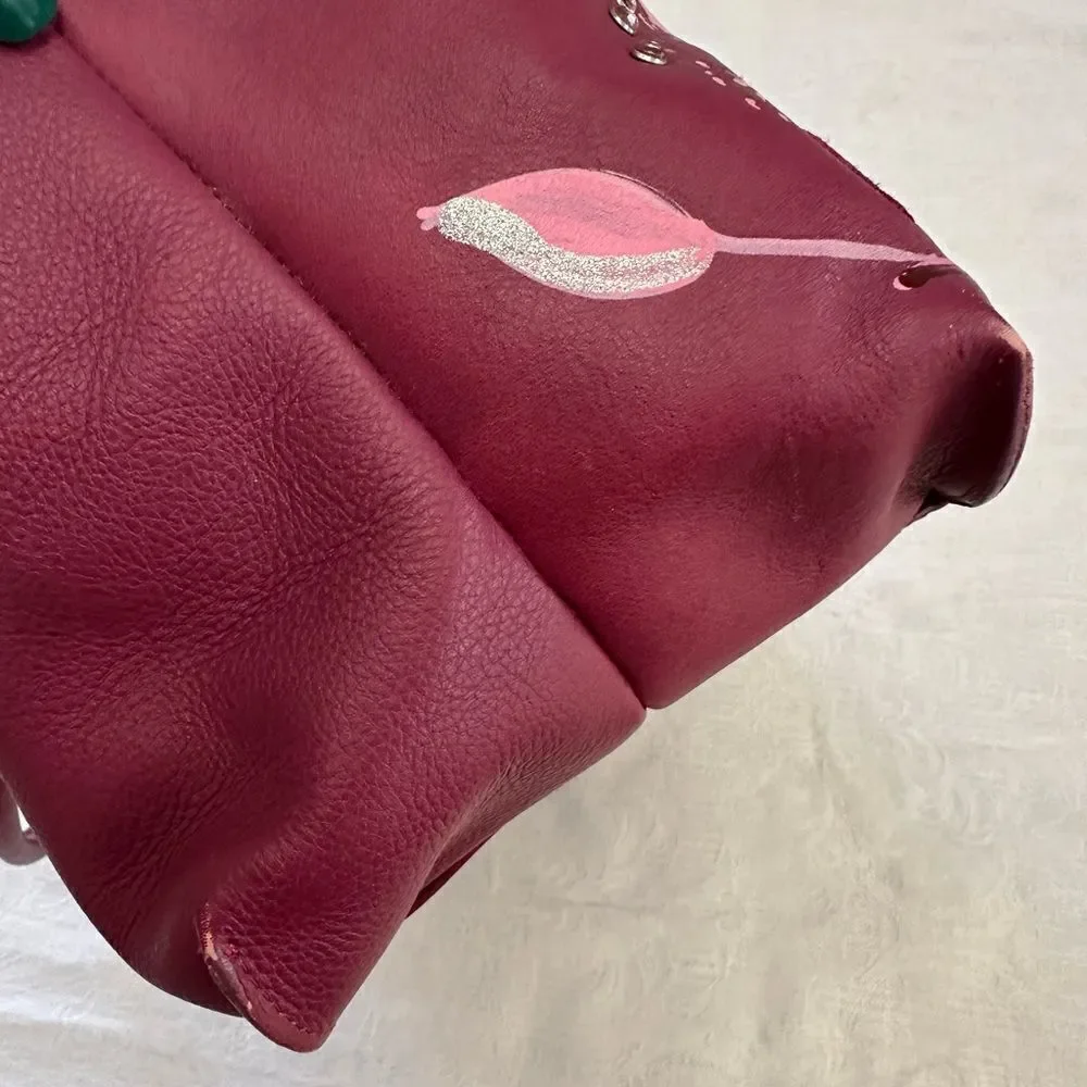 Gianfranco Sisti Floral Embellished Italian Leather Bag Purse Pocketbook